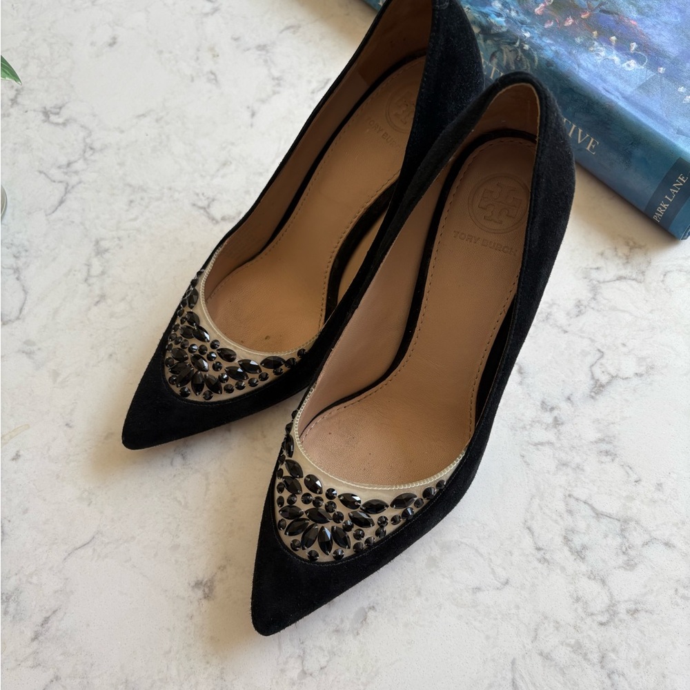 Tory Burch Black Delphine Embellished Pointed Toe Women's Pumps 6